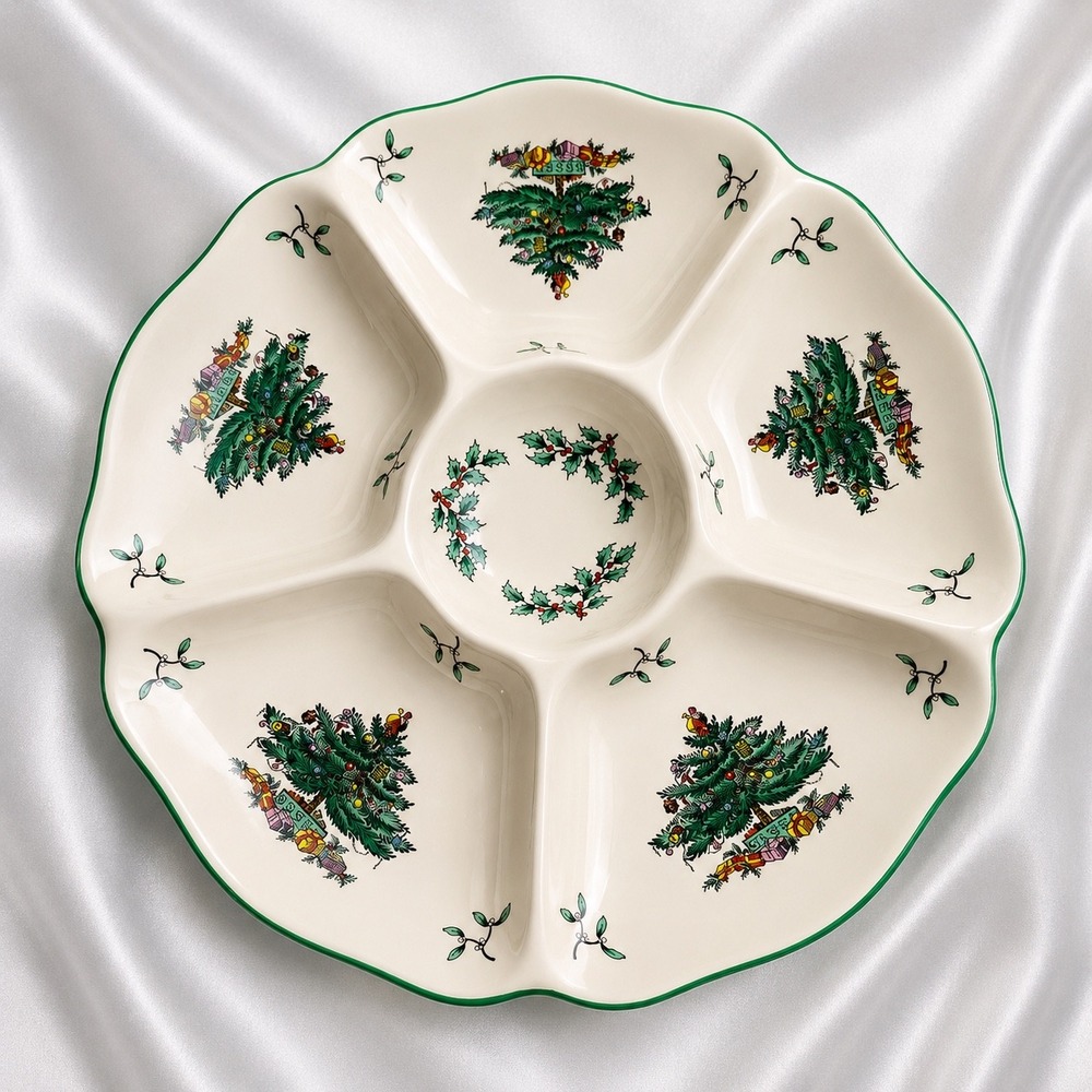 Spode Christmas Tree S3324 K Divided Appetizer Platter 11.5" Made in England